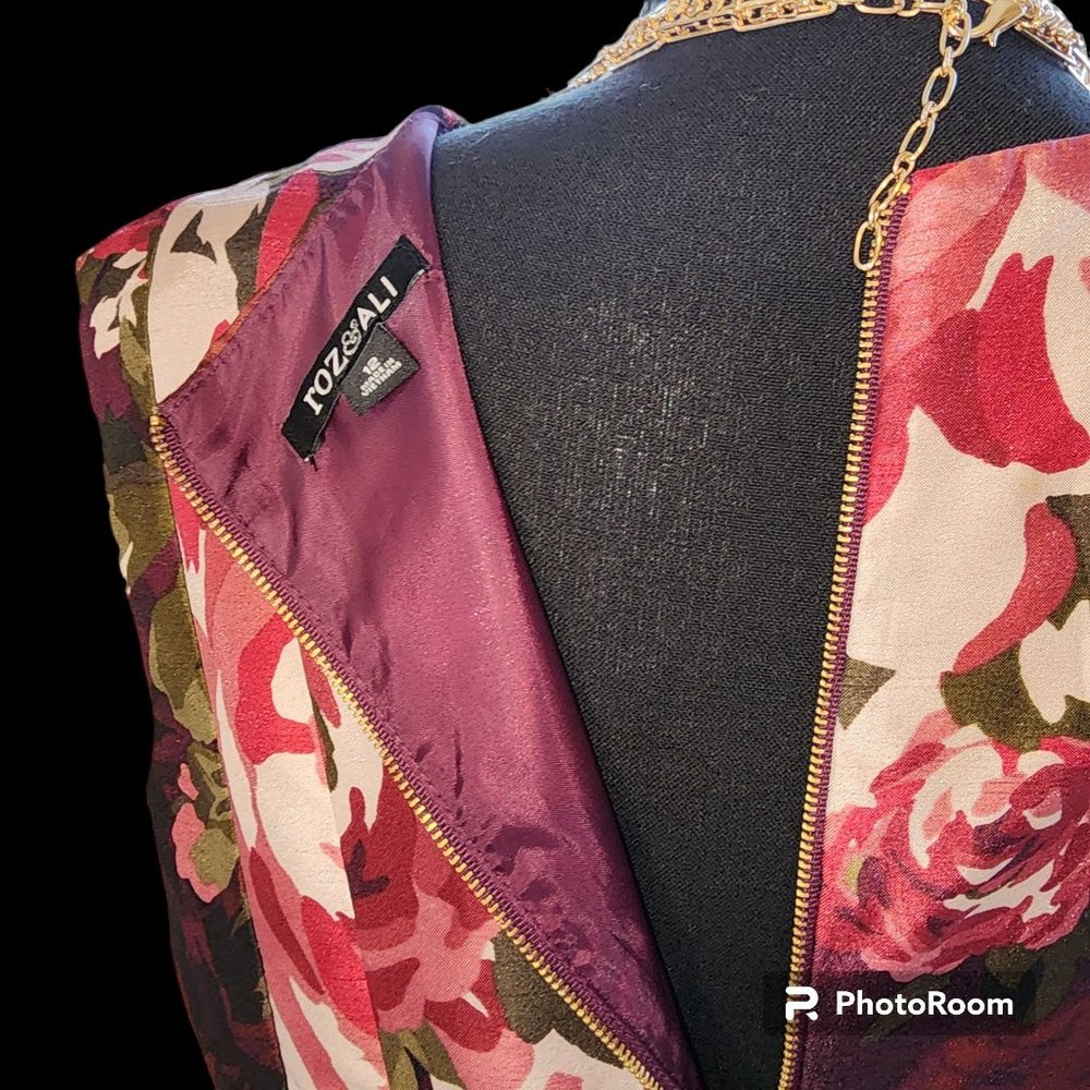 #002. Burgundy Floral Sleeveless A-Line Midi Dress-Roz&Ali - Picture 3 of 6